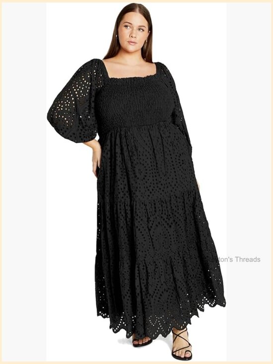 Dresses & Skirts - Elbow Sleeve Broderie Plus Size Boho Maxi Dress